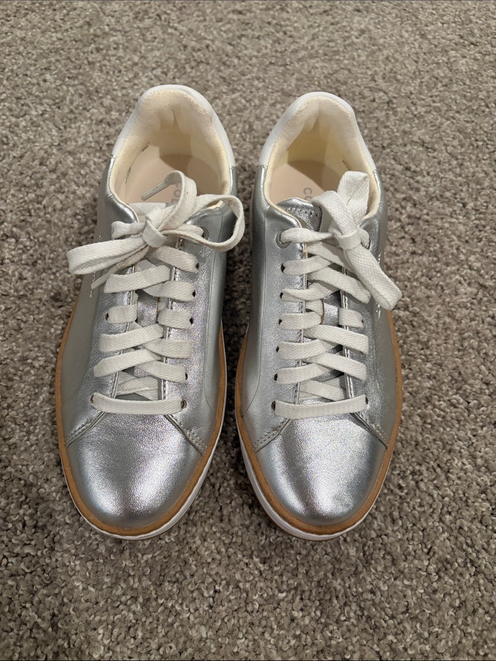 Cole Haan Grandpro Topspin 350 Silver Metallic Low-Top Lace-Up Sneakers